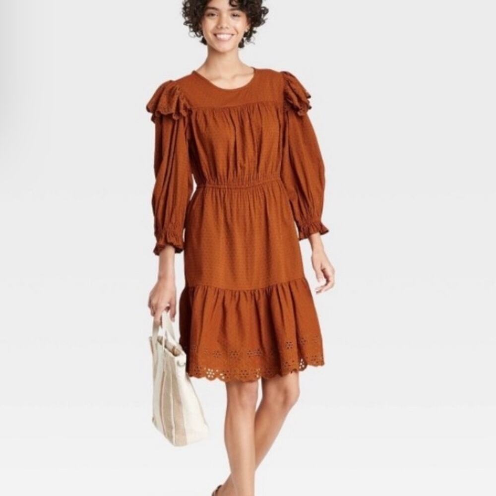 UNIVERSAL THREAD Eyelet Long Sleeve Peasant Dress XS